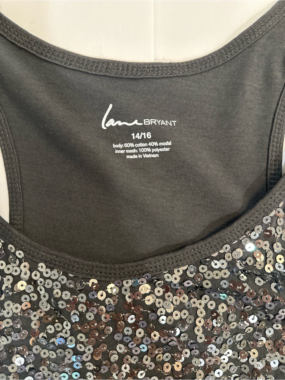 Lane Bryant 14/16 Black Silver Sequin Racerback Tank Top Party Holiday Glam - Picture 5 of 9